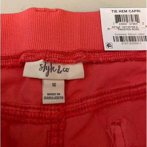 Style & Co Capri Pants Frosted Rose Mid-Rise Comfort Waist Tie Hem Size 16 - Picture 3 of 12